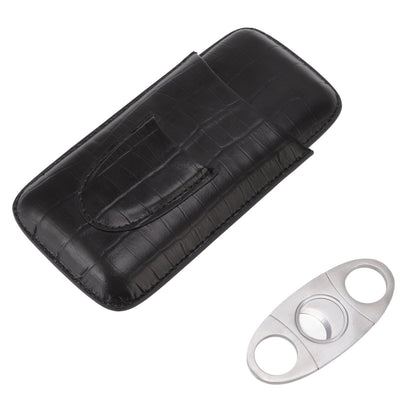Cigar Leather Case Travel Portable 3pcs Cigar Holder Cigar Humidor with Cutter Set Black with Bamboo Joint V1294-YM3117220230411-0421
