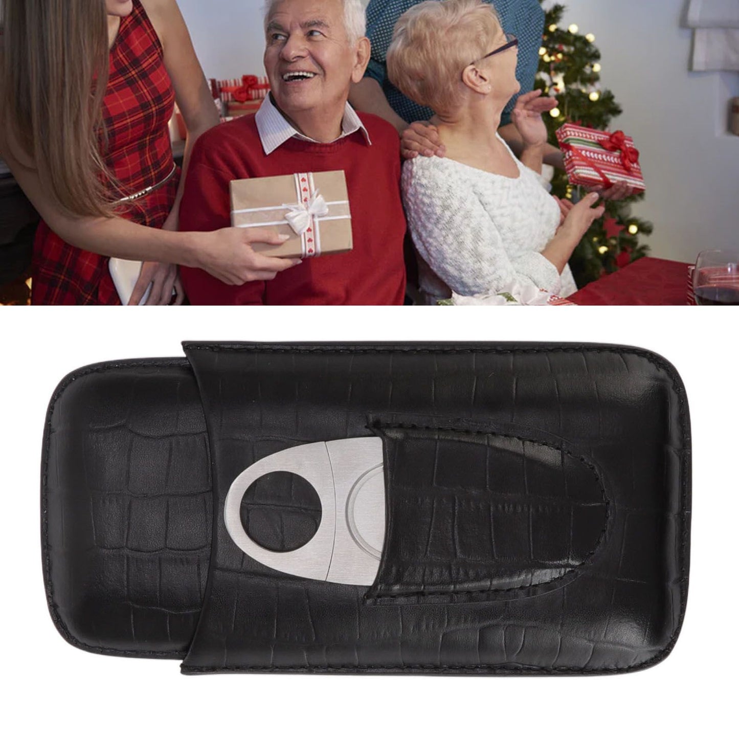 Cigar Leather Case Travel Portable 3pcs Cigar Holder Cigar Humidor with Cutter Set Black with Bamboo Joint V1294-YM3117220230411-0421