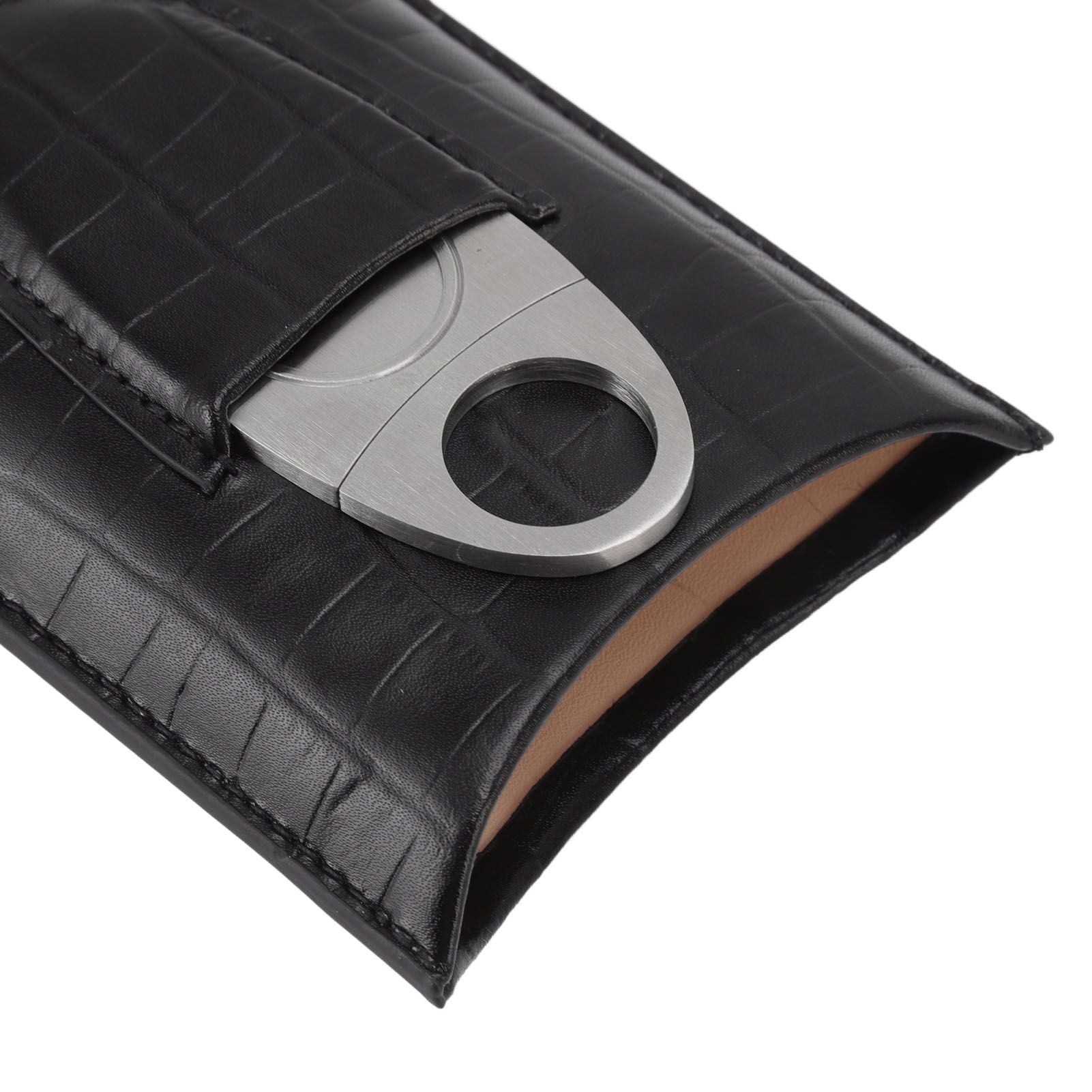 Cigar Leather Case Travel Portable 3pcs Cigar Holder Cigar Humidor with Cutter Set Black with Bamboo Joint V1294-YM3117220230411-0421