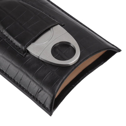 Cigar Leather Case Travel Portable 3pcs Cigar Holder Cigar Humidor with Cutter Set Black with Bamboo Joint V1294-YM3117220230411-0421