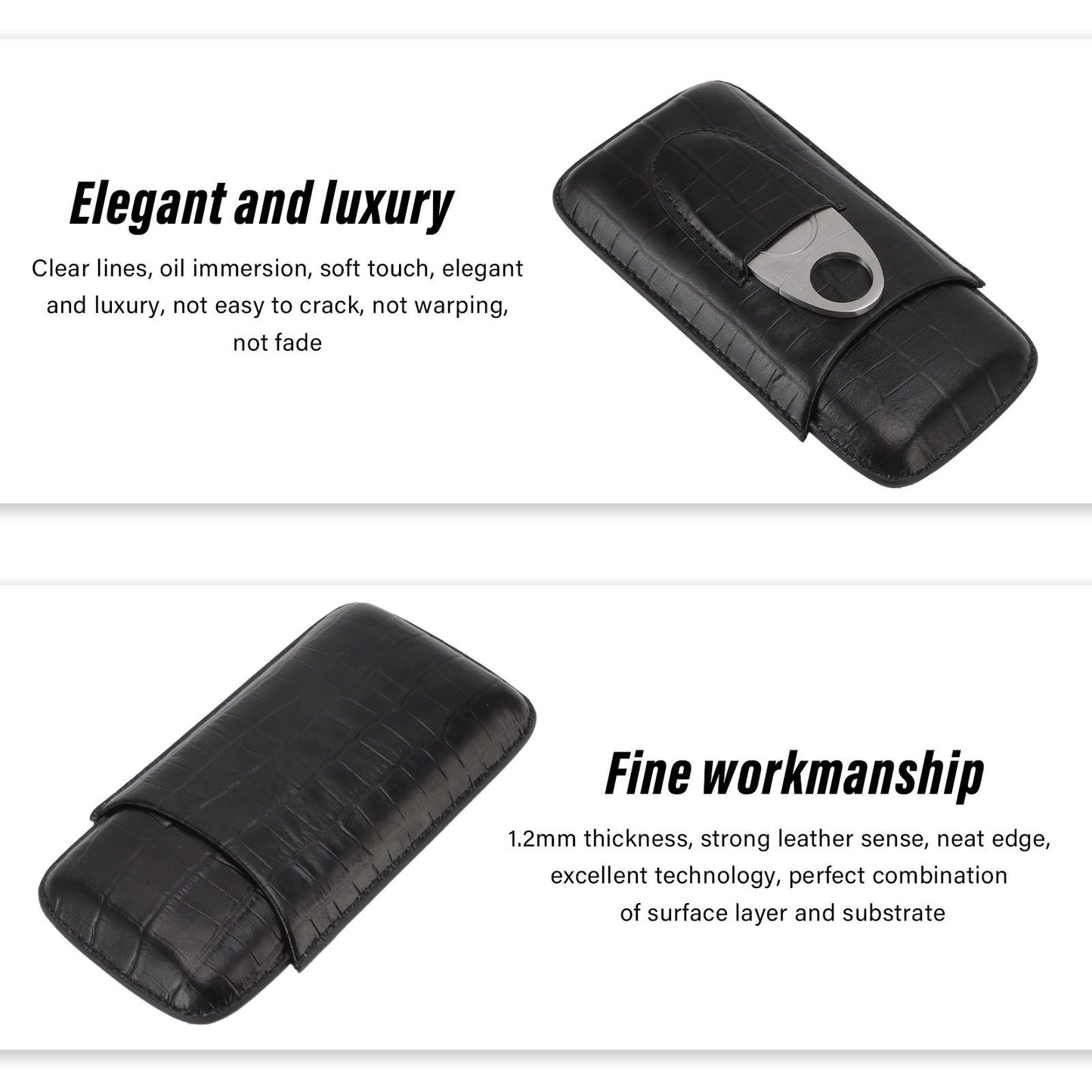Cigar Leather Case Travel Portable 3pcs Cigar Holder Cigar Humidor with Cutter Set Black with Bamboo Joint V1294-YM3117220230411-0421