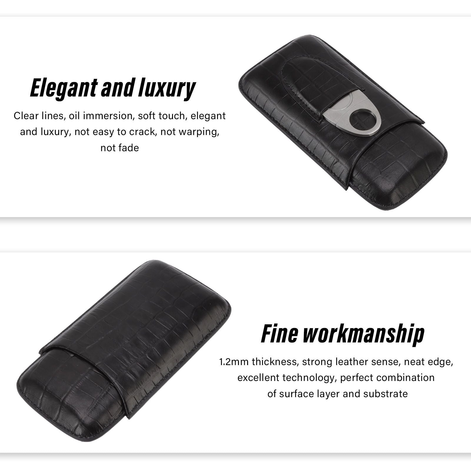 Cigar Leather Case Travel Portable 3pcs Cigar Holder Cigar Humidor with Cutter Set Black with Bamboo Joint V1294-YM3117220230411-0421
