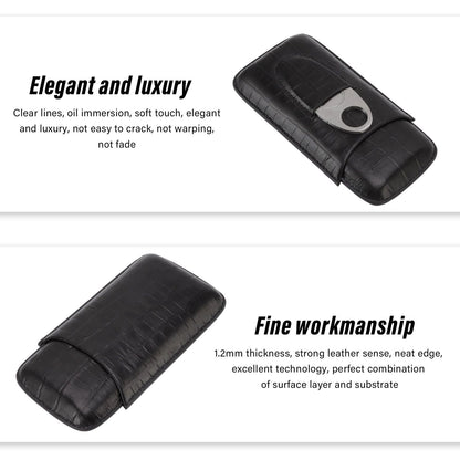 Cigar Leather Case Travel Portable 3pcs Cigar Holder Cigar Humidor with Cutter Set Black with Bamboo Joint V1294-YM3117220230411-0421