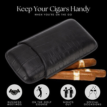 Cigar Leather Case Travel Portable 3pcs Cigar Holder Cigar Humidor with Cutter Set Black with Bamboo Joint V1294-YM3117220230411-0421