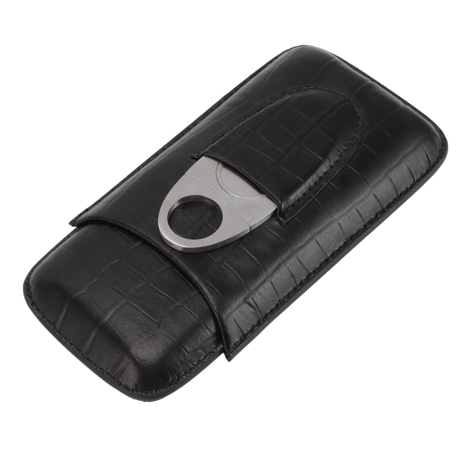 Cigar Leather Case Travel Portable 3pcs Cigar Holder Cigar Humidor with Cutter Set Black with Bamboo Joint V1294-YM3117220230411-0421