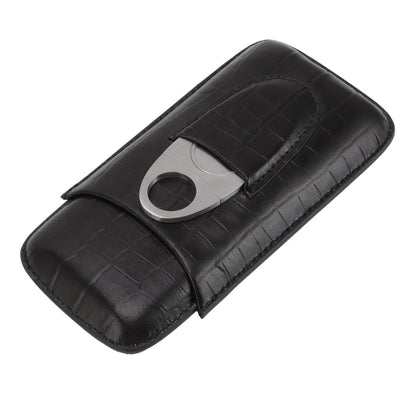 Cigar Leather Case Travel Portable 3pcs Cigar Holder Cigar Humidor with Cutter Set Black with Bamboo Joint V1294-YM3117220230411-0421