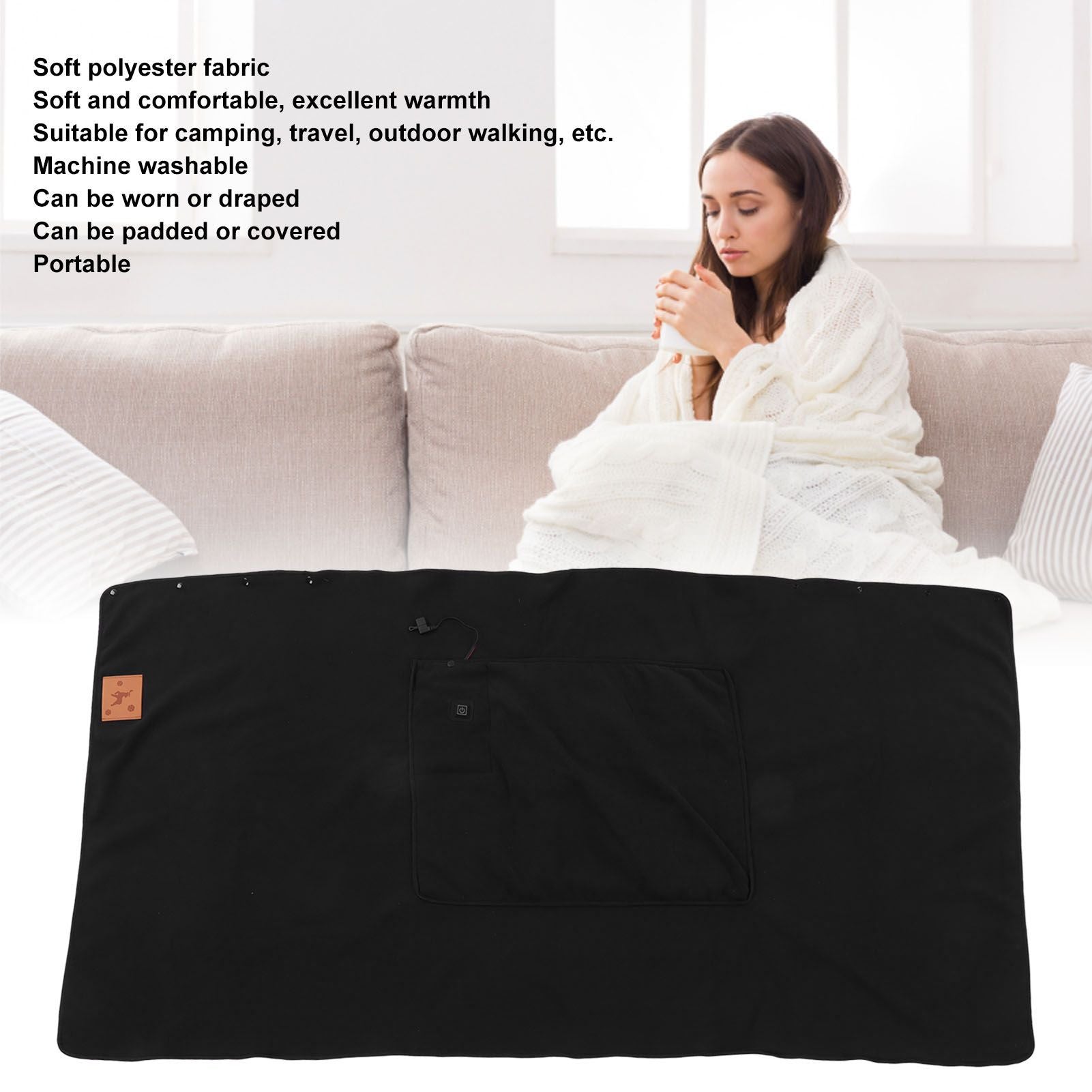 USB Warm Shawl 3 Level Temperature Adjustment Electric Throw Blanket for Shoulder Neck Legs Waist Black V1294-YM3117220230611-0421