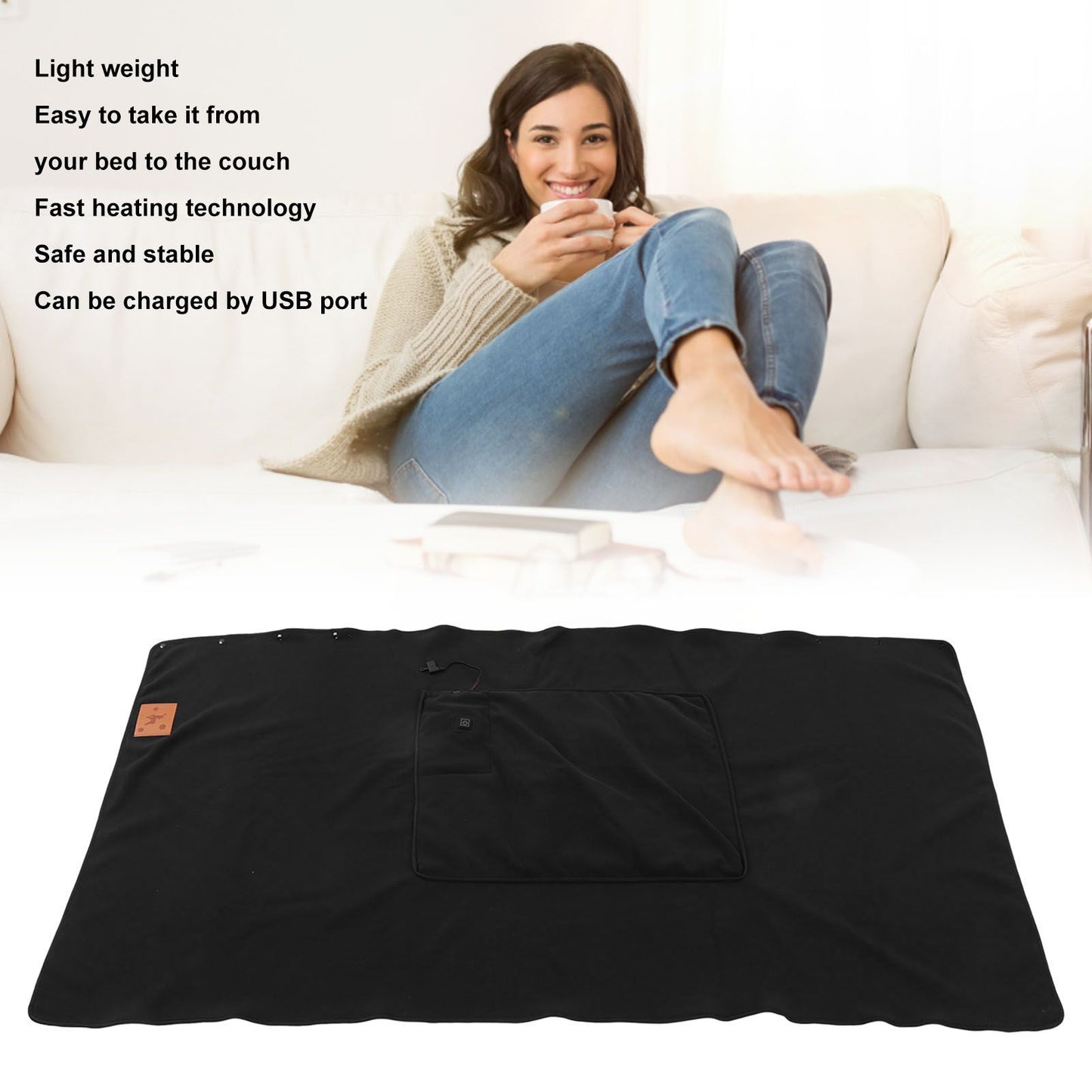 USB Warm Shawl 3 Level Temperature Adjustment Electric Throw Blanket for Shoulder Neck Legs Waist Black V1294-YM3117220230611-0421