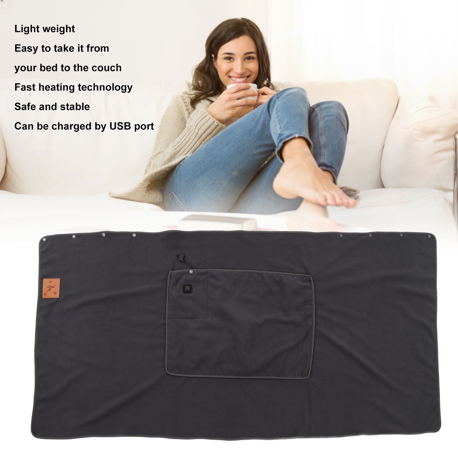USB Warm Shawl 3 Level Temperature Adjustment Electric Throw Blanket for Shoulder Neck Legs Waist Grey V1294-YM3117220230612-0421