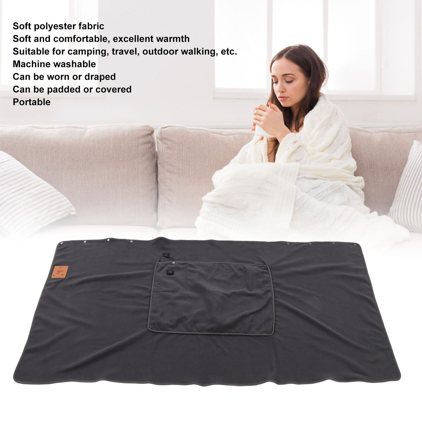 USB Warm Shawl 3 Level Temperature Adjustment Electric Throw Blanket for Shoulder Neck Legs Waist Grey V1294-YM3117220230612-0421