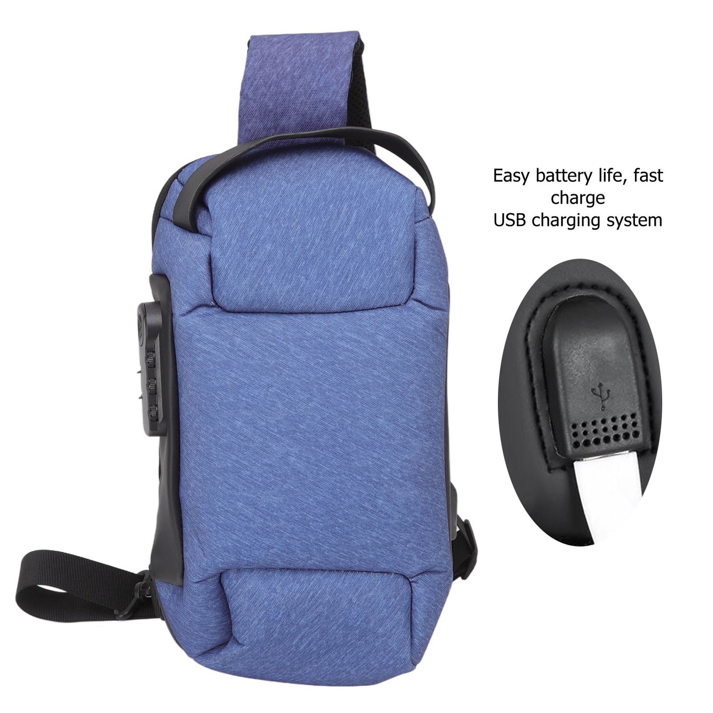 Sling Bag Waterproof Anti Theft with Combination Lock Anti Scratch Sports Single Shoulder Chest Bag Blue V1294-YM3117220231812-0421