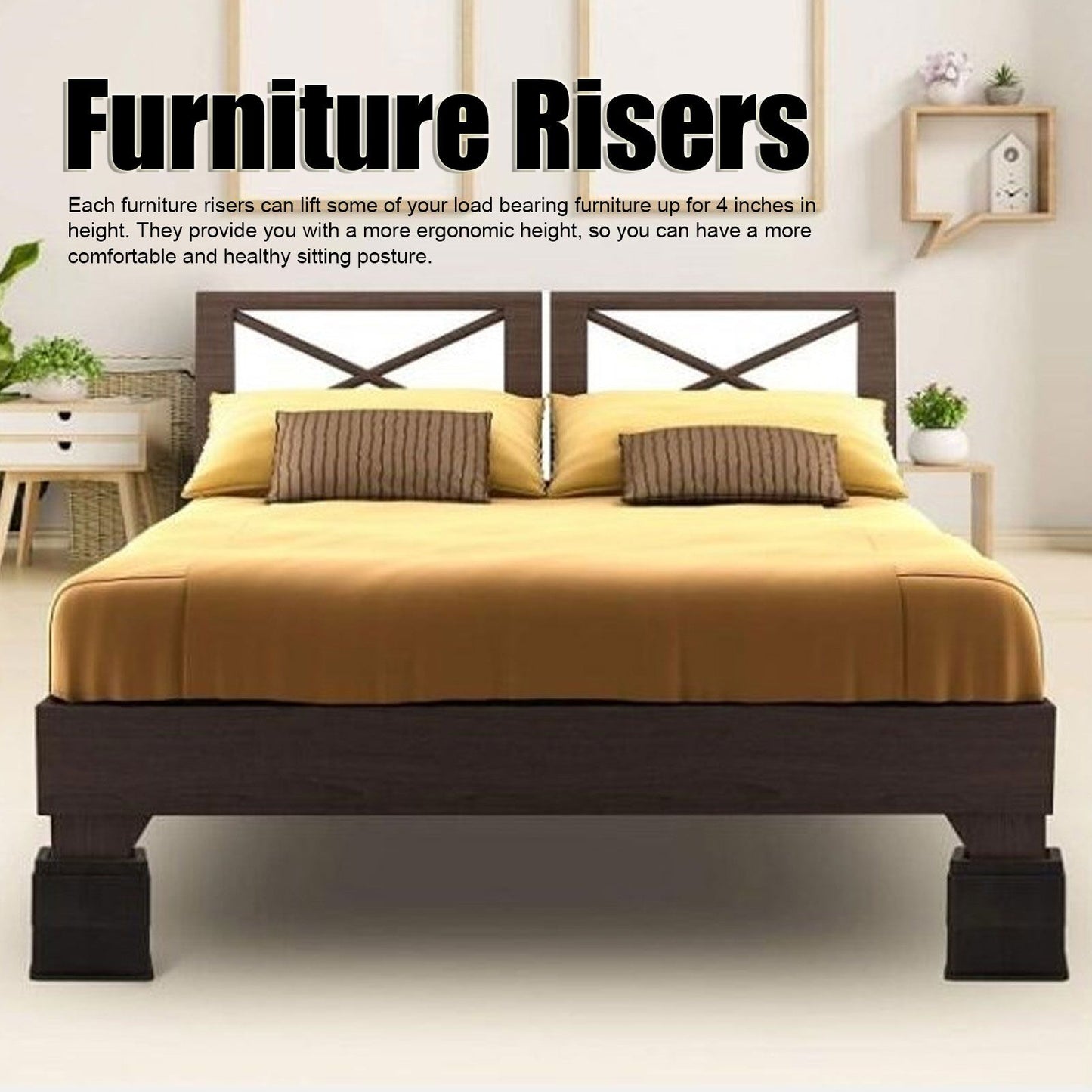 4 Sets Furniture Risers Rubber Antislip 4 Inch Bed Risers for Storage Desk Sofa Chair Washing Machine V1294-YM3117220232311-0421