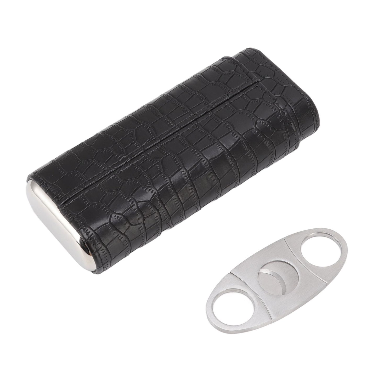 Cigar Leather Case Cedarwood Liner Portable 3pcs Cigar Holder Cigar Humidor Case with Cutter for Travel Black V1294-YM3117220233511-0421