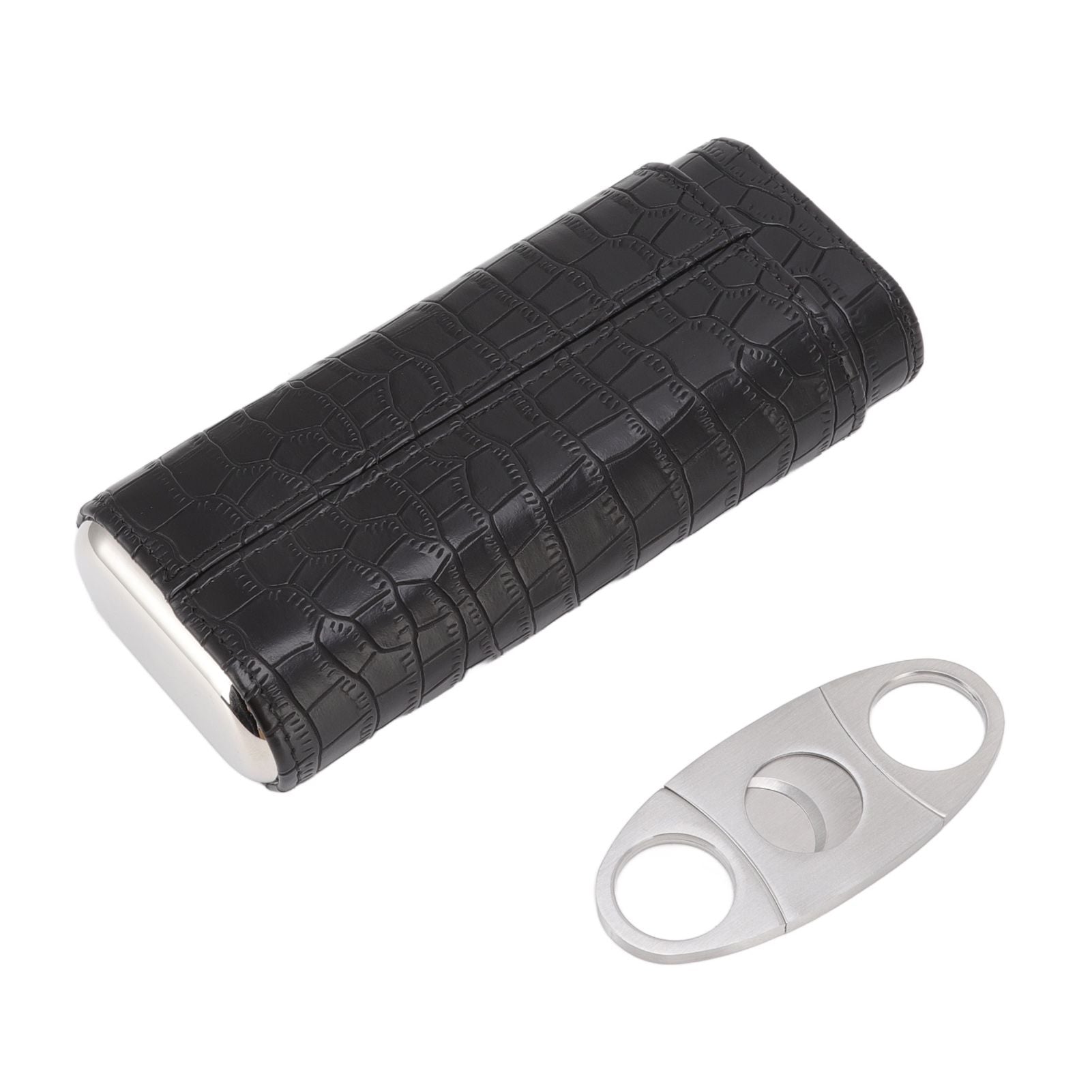 Cigar Leather Case Cedarwood Liner Portable 3pcs Cigar Holder Cigar Humidor Case with Cutter for Travel Black V1294-YM3117220233511-0421