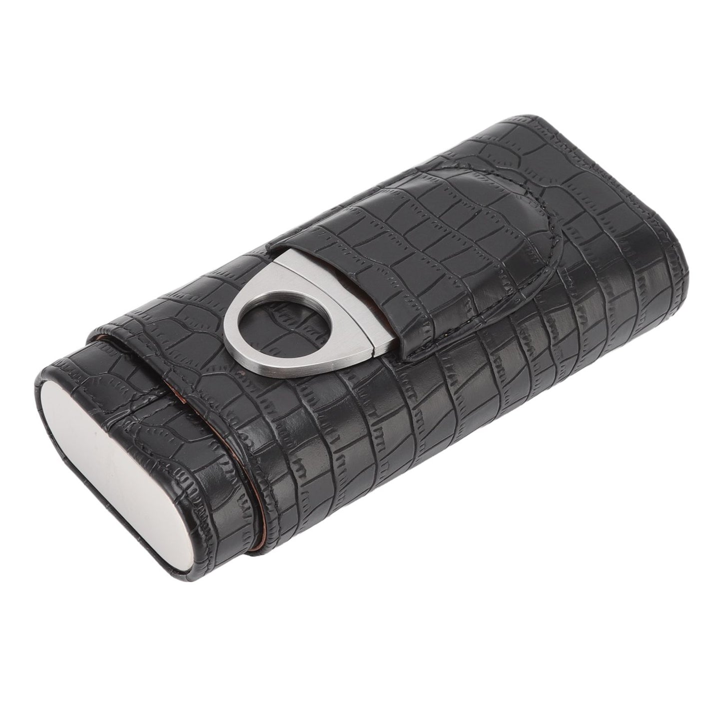 Cigar Leather Case Cedarwood Liner Portable 3pcs Cigar Holder Cigar Humidor Case with Cutter for Travel Black V1294-YM3117220233511-0421