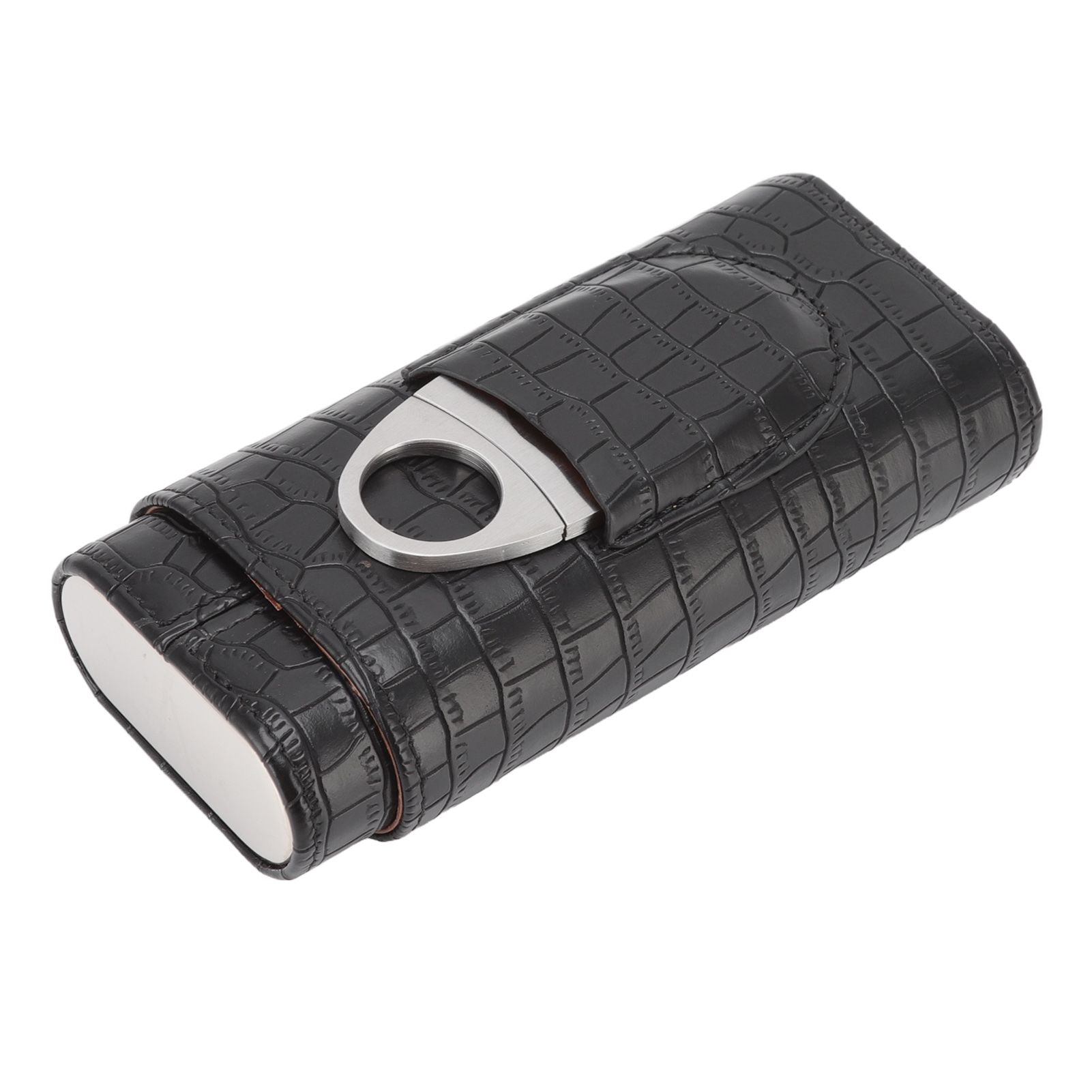 Cigar Leather Case Cedarwood Liner Portable 3pcs Cigar Holder Cigar Humidor Case with Cutter for Travel Black V1294-YM3117220233511-0421