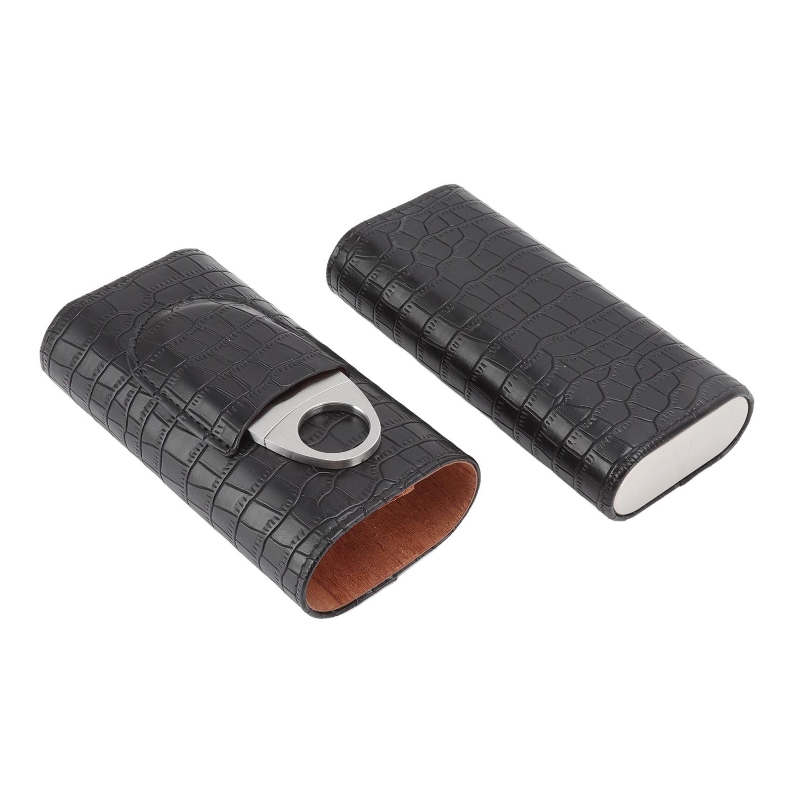 Cigar Leather Case Cedarwood Liner Portable 3pcs Cigar Holder Cigar Humidor Case with Cutter for Travel Black V1294-YM3117220233511-0421