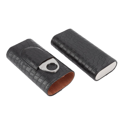 Cigar Leather Case Cedarwood Liner Portable 3pcs Cigar Holder Cigar Humidor Case with Cutter for Travel Black V1294-YM3117220233511-0421
