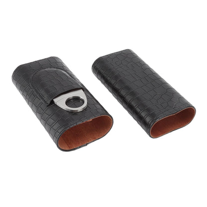 Cigar Leather Case Cedarwood Liner Portable 3pcs Cigar Holder Cigar Humidor Case with Cutter for Travel Black V1294-YM3117220233511-0421