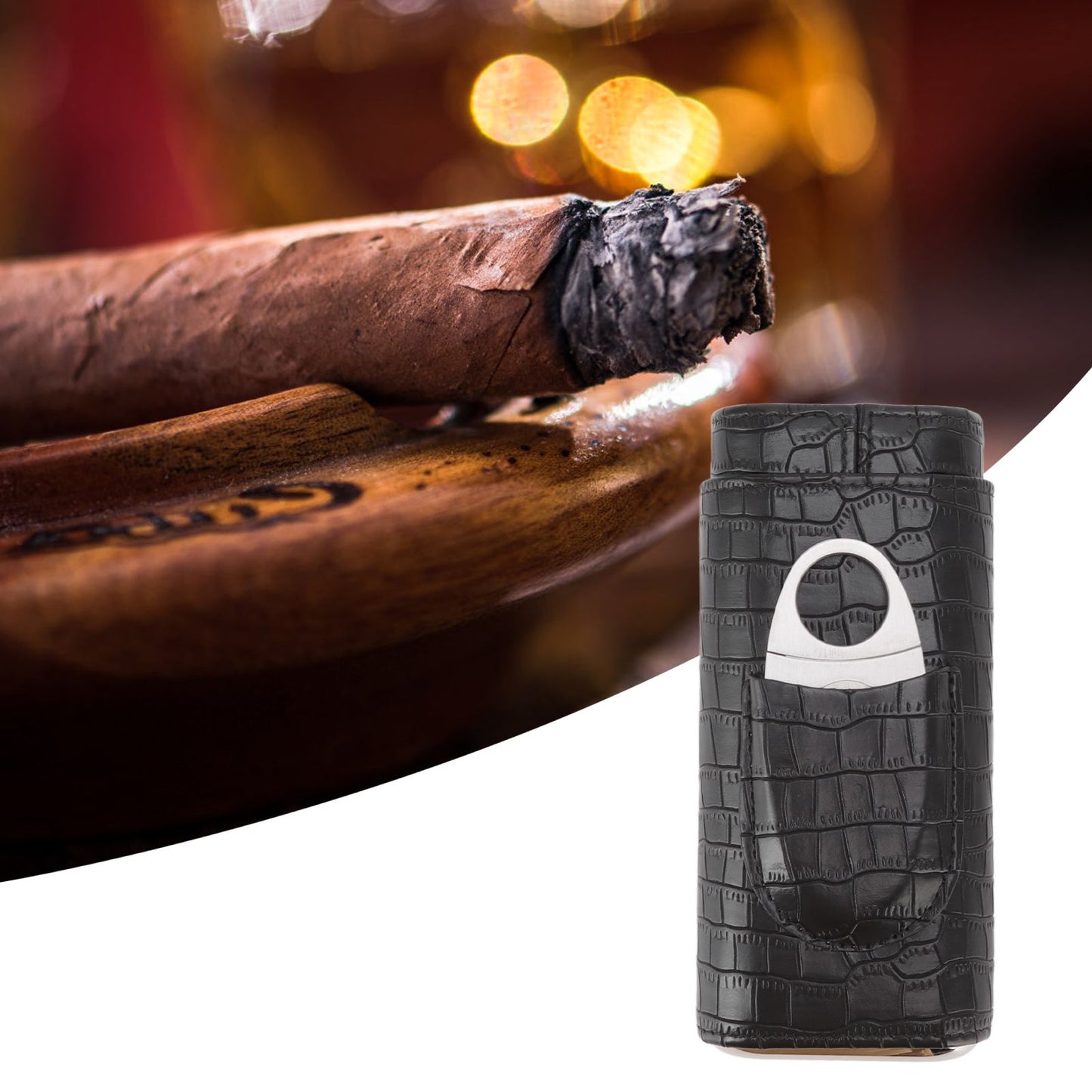 Cigar Leather Case Cedarwood Liner Portable 3pcs Cigar Holder Cigar Humidor Case with Cutter for Travel Black V1294-YM3117220233511-0421