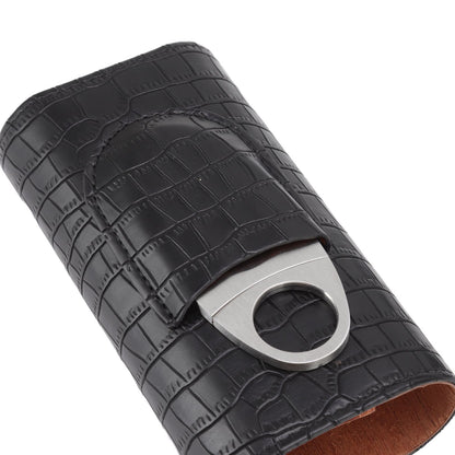 Cigar Leather Case Cedarwood Liner Portable 3pcs Cigar Holder Cigar Humidor Case with Cutter for Travel Black V1294-YM3117220233511-0421