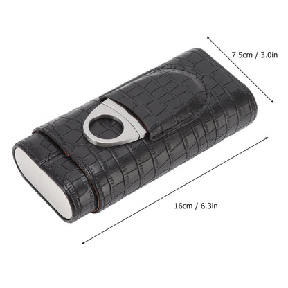 Cigar Leather Case Cedarwood Liner Portable 3pcs Cigar Holder Cigar Humidor Case with Cutter for Travel Black V1294-YM3117220233511-0421