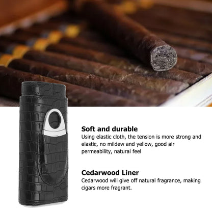 Cigar Leather Case Cedarwood Liner Portable 3pcs Cigar Holder Cigar Humidor Case with Cutter for Travel Black V1294-YM3117220233511-0421