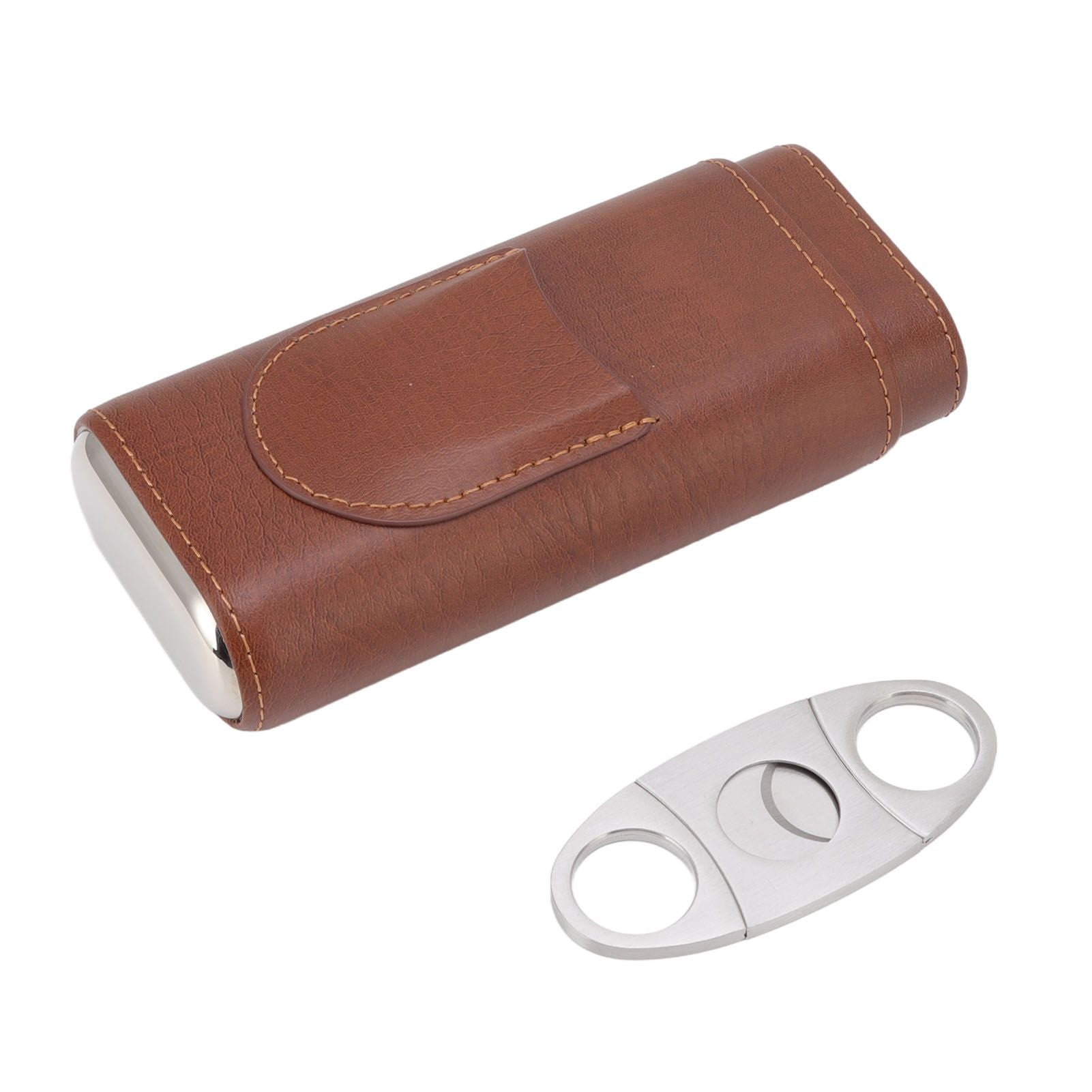 3 Finger Cigar Case Leather Cedarwood Lining Travel Portable Cigar Holder with Scissor Brown V1294-YM3117220233611-0421