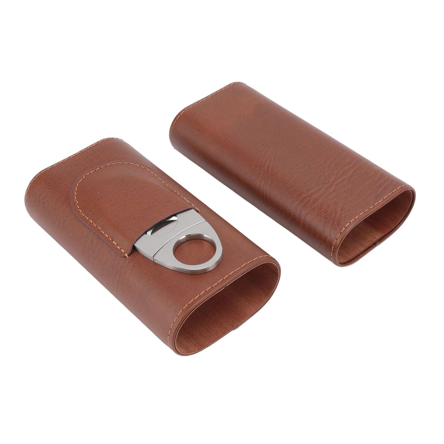 3 Finger Cigar Case Leather Cedarwood Lining Travel Portable Cigar Holder with Scissor Brown V1294-YM3117220233611-0421