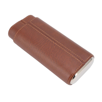 3 Finger Cigar Case Leather Cedarwood Lining Travel Portable Cigar Holder with Scissor Brown V1294-YM3117220233611-0421
