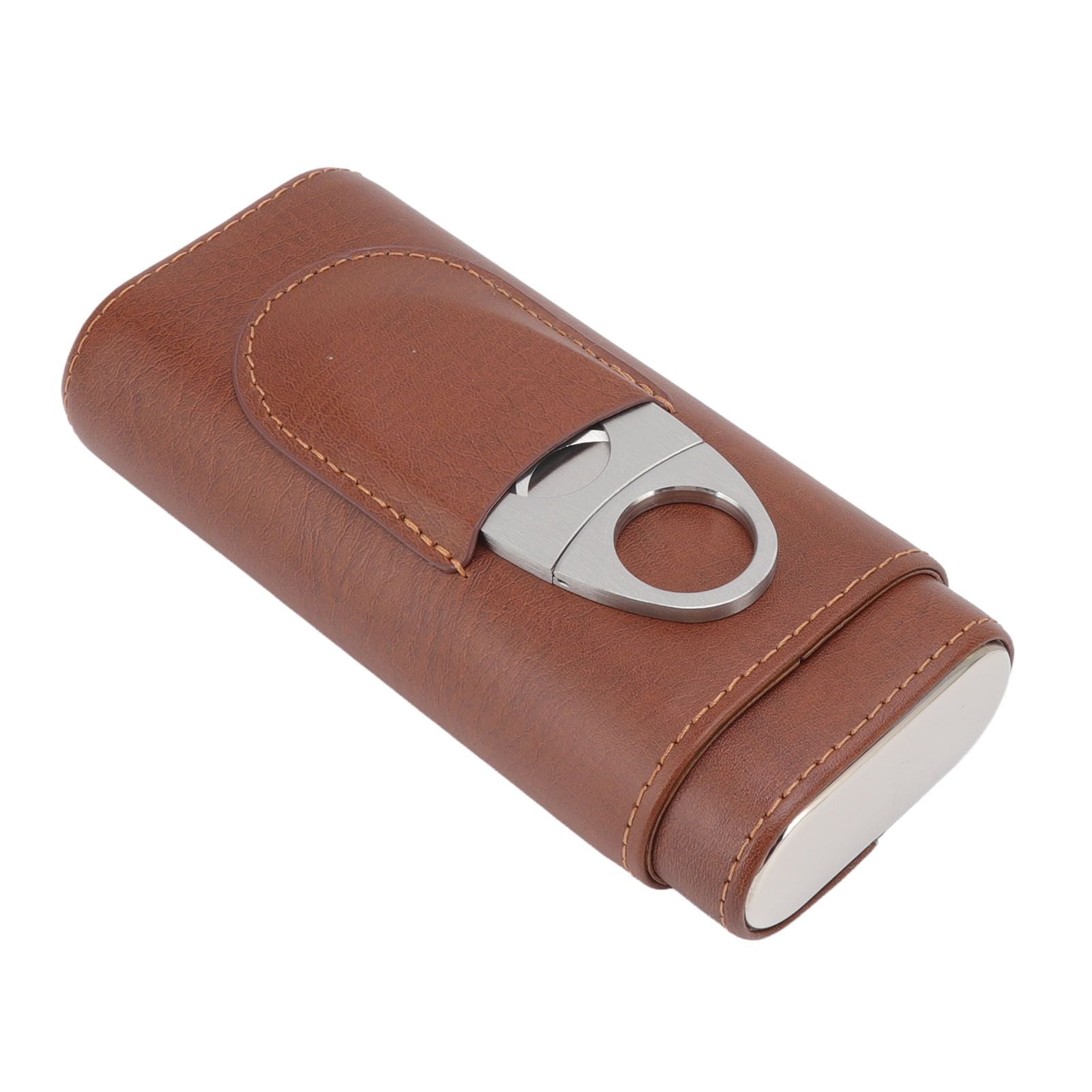 3 Finger Cigar Case Leather Cedarwood Lining Travel Portable Cigar Holder with Scissor Brown V1294-YM3117220233611-0421
