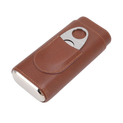 3 Finger Cigar Case Leather Cedarwood Lining Travel Portable Cigar Holder with Scissor Brown V1294-YM3117220233611-0421