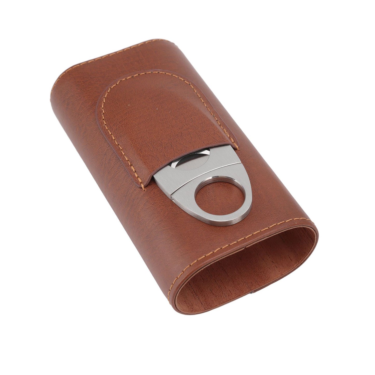 3 Finger Cigar Case Leather Cedarwood Lining Travel Portable Cigar Holder with Scissor Brown V1294-YM3117220233611-0421