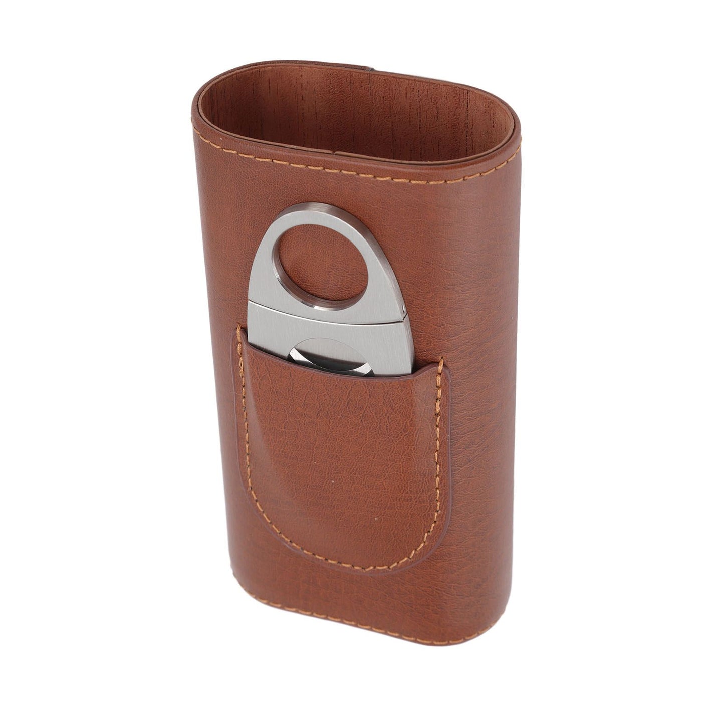 3 Finger Cigar Case Leather Cedarwood Lining Travel Portable Cigar Holder with Scissor Brown V1294-YM3117220233611-0421