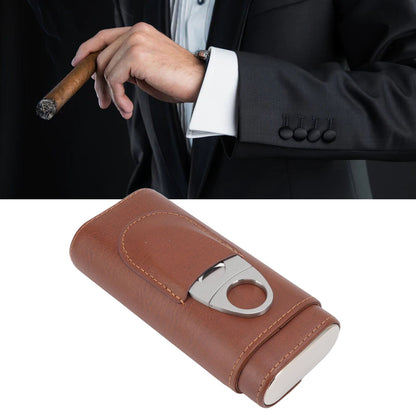 3 Finger Cigar Case Leather Cedarwood Lining Travel Portable Cigar Holder with Scissor Brown V1294-YM3117220233611-0421