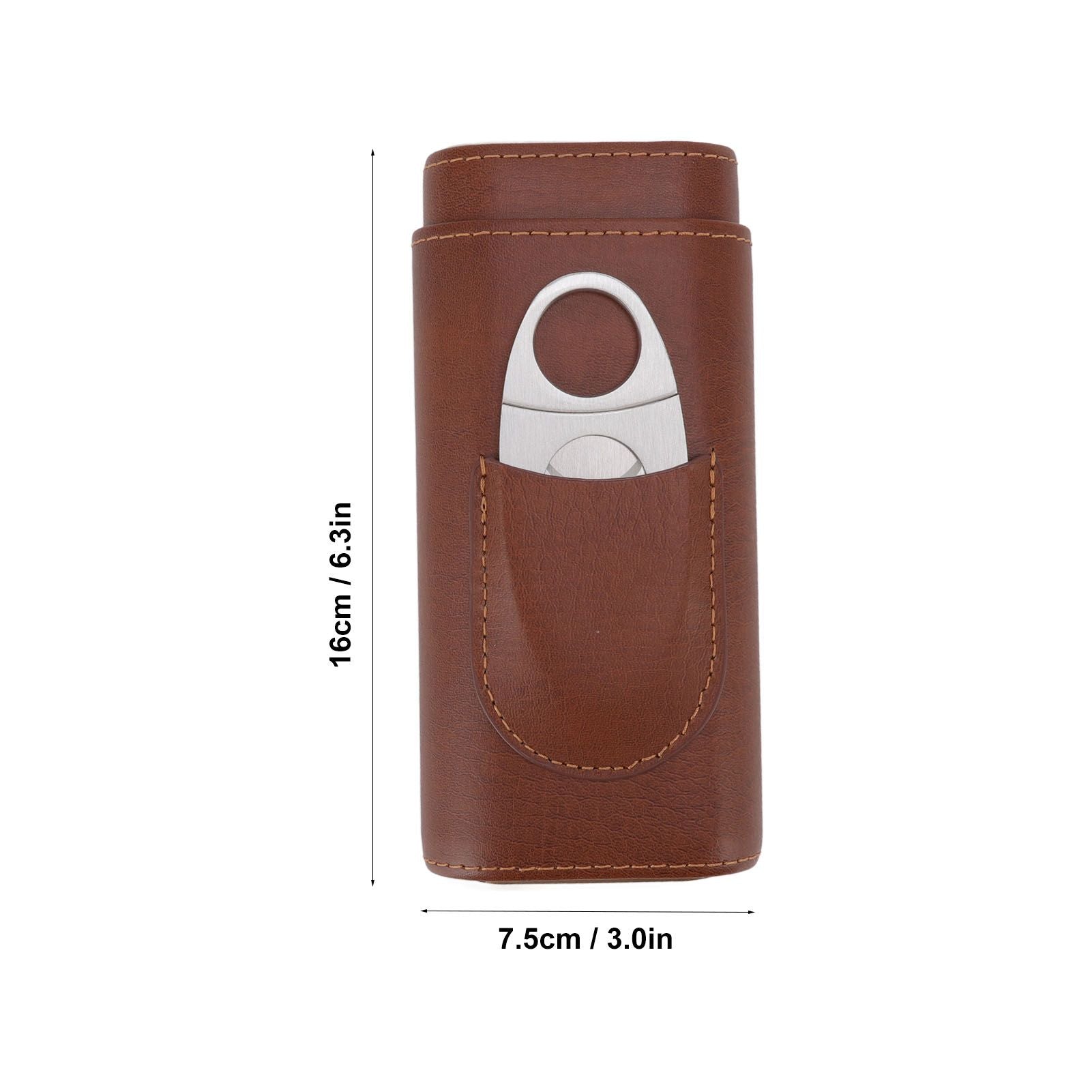 3 Finger Cigar Case Leather Cedarwood Lining Travel Portable Cigar Holder with Scissor Brown V1294-YM3117220233611-0421