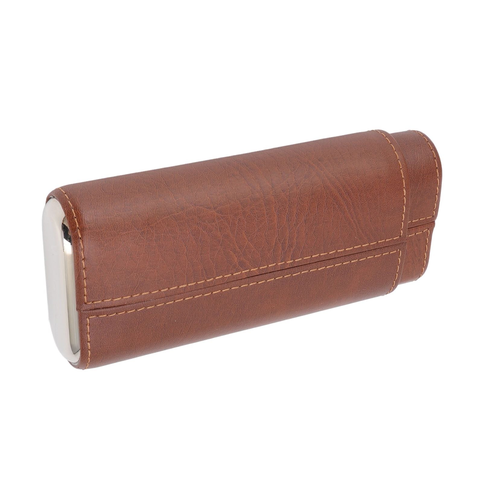 3 Finger Cigar Case Leather Cedarwood Lining Travel Portable Cigar Holder with Scissor Brown V1294-YM3117220233611-0421