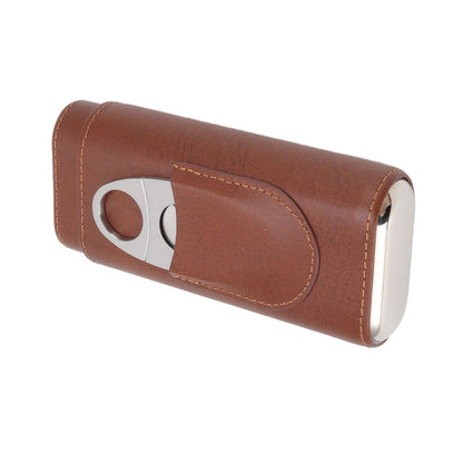 3 Finger Cigar Case Leather Cedarwood Lining Travel Portable Cigar Holder with Scissor Brown V1294-YM3117220233611-0421