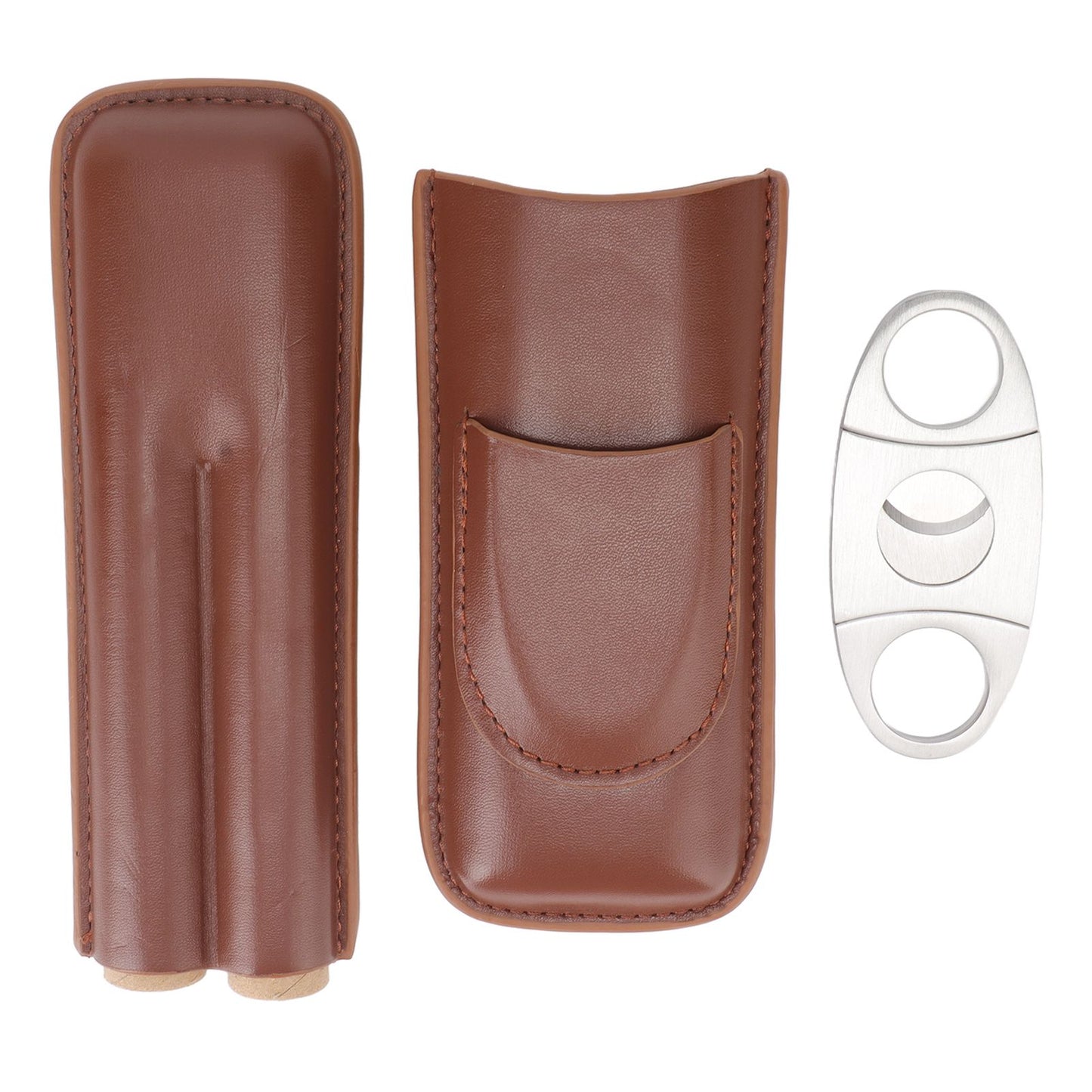 Travel Cigar Case Leather Portable with Cigar Clipper Cigar Holder for 2 Cigars Business Office V1294-YM3117220233711-0421