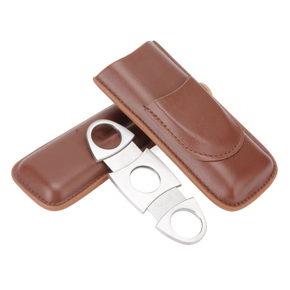 Travel Cigar Case Leather Portable with Cigar Clipper Cigar Holder for 2 Cigars Business Office V1294-YM3117220233711-0421