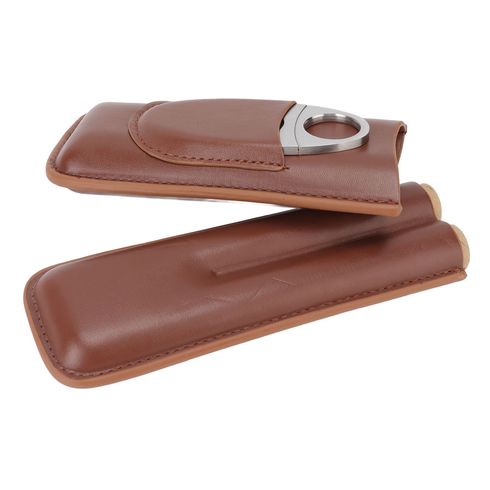 Travel Cigar Case Leather Portable with Cigar Clipper Cigar Holder for 2 Cigars Business Office V1294-YM3117220233711-0421