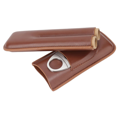 Travel Cigar Case Leather Portable with Cigar Clipper Cigar Holder for 2 Cigars Business Office V1294-YM3117220233711-0421