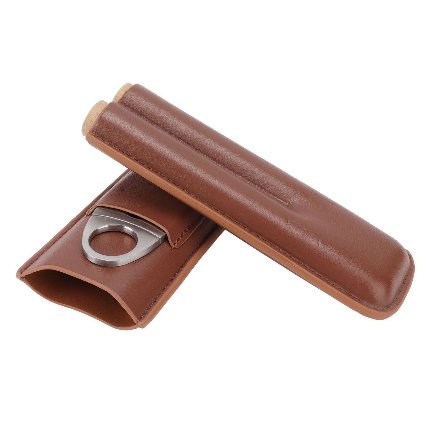 Travel Cigar Case Leather Portable with Cigar Clipper Cigar Holder for 2 Cigars Business Office V1294-YM3117220233711-0421