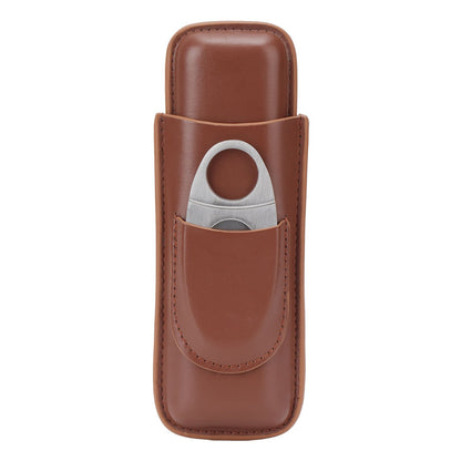 Travel Cigar Case Leather Portable with Cigar Clipper Cigar Holder for 2 Cigars Business Office V1294-YM3117220233711-0421