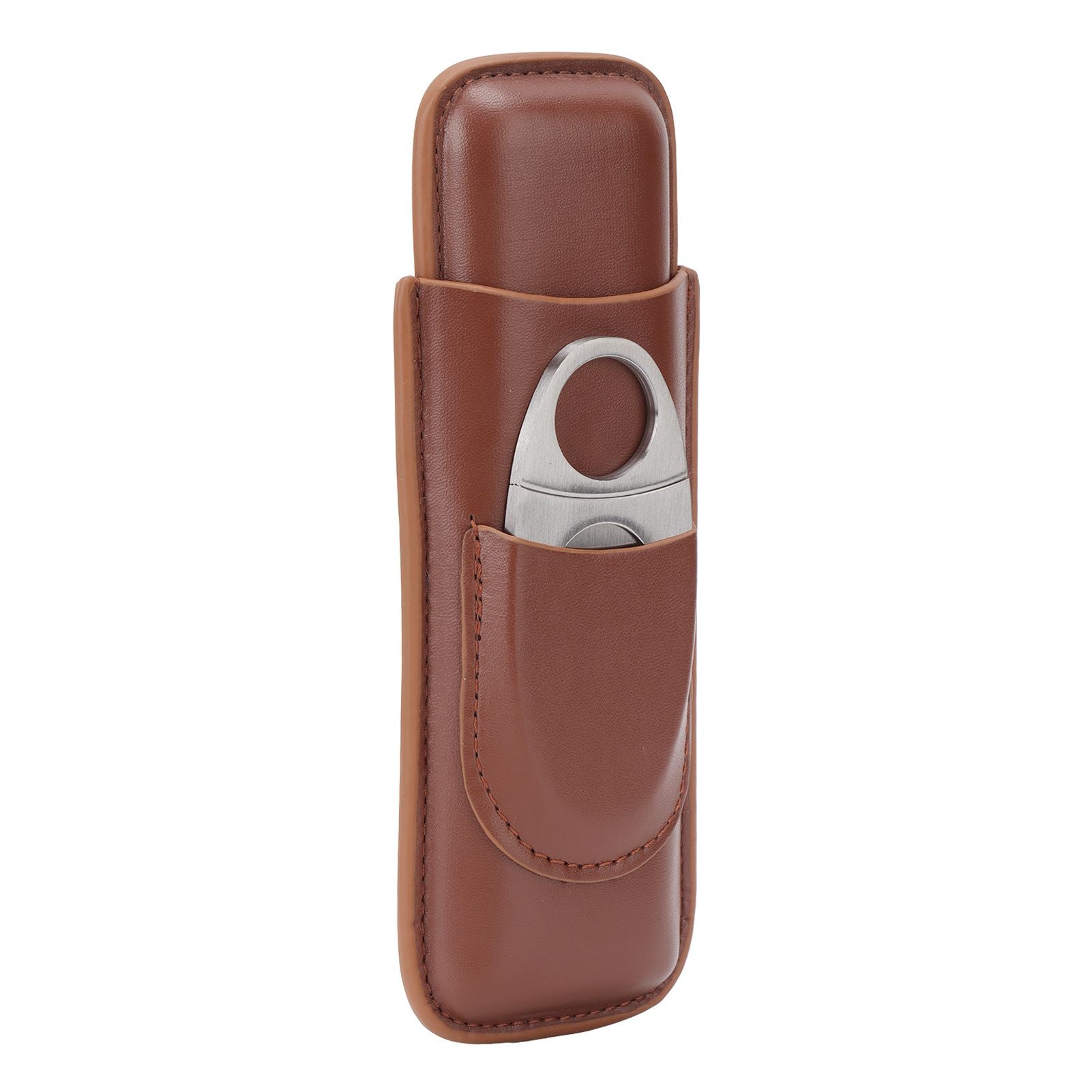 Travel Cigar Case Leather Portable with Cigar Clipper Cigar Holder for 2 Cigars Business Office V1294-YM3117220233711-0421