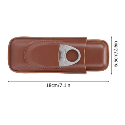 Travel Cigar Case Leather Portable with Cigar Clipper Cigar Holder for 2 Cigars Business Office V1294-YM3117220233711-0421