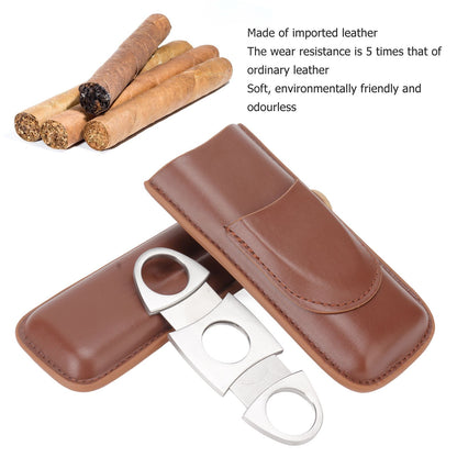 Travel Cigar Case Leather Portable with Cigar Clipper Cigar Holder for 2 Cigars Business Office V1294-YM3117220233711-0421