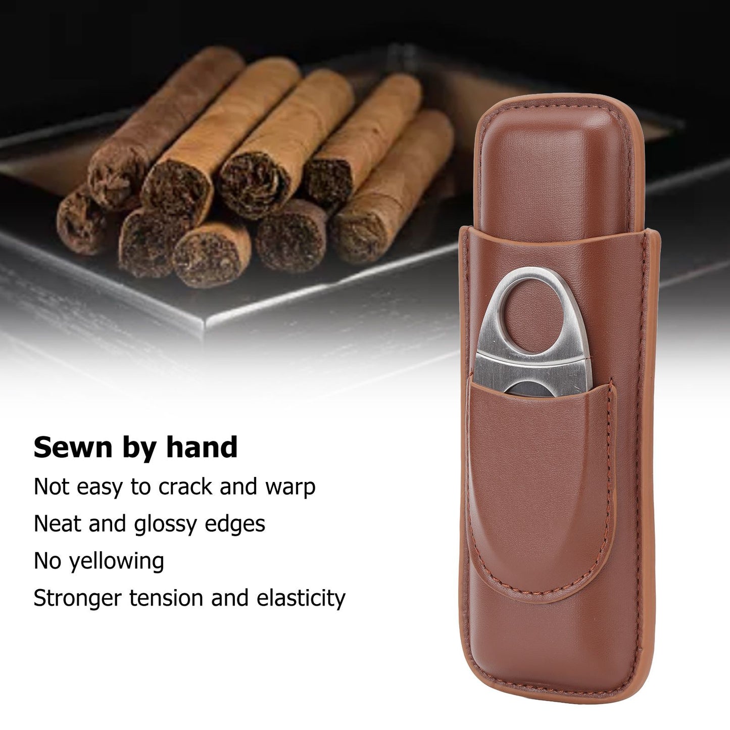 Travel Cigar Case Leather Portable with Cigar Clipper Cigar Holder for 2 Cigars Business Office V1294-YM3117220233711-0421