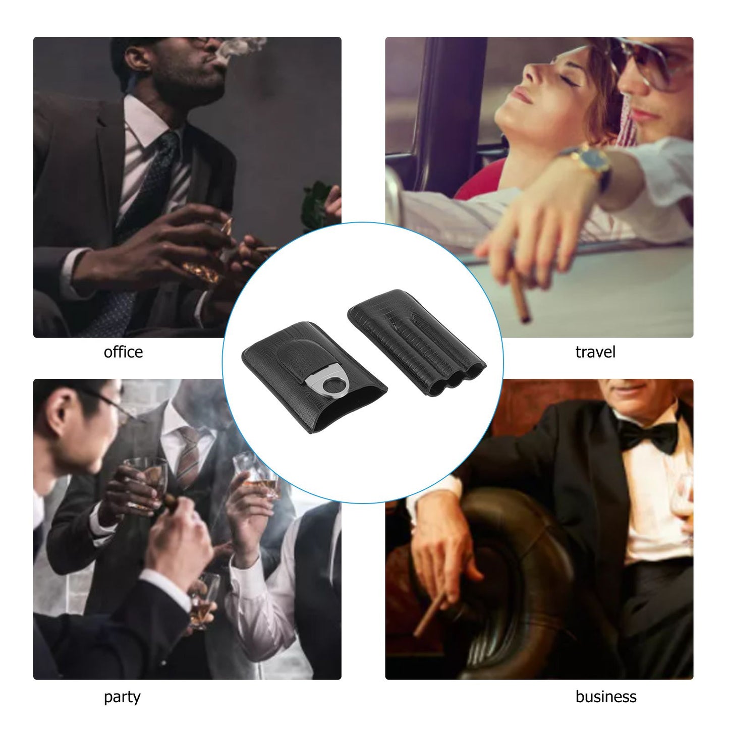 Cigar Leather Case Travel Portable Cigar Holder with Cigar Cutter Accessories Set for Gift Giving V1294-YM3117220233911-0421