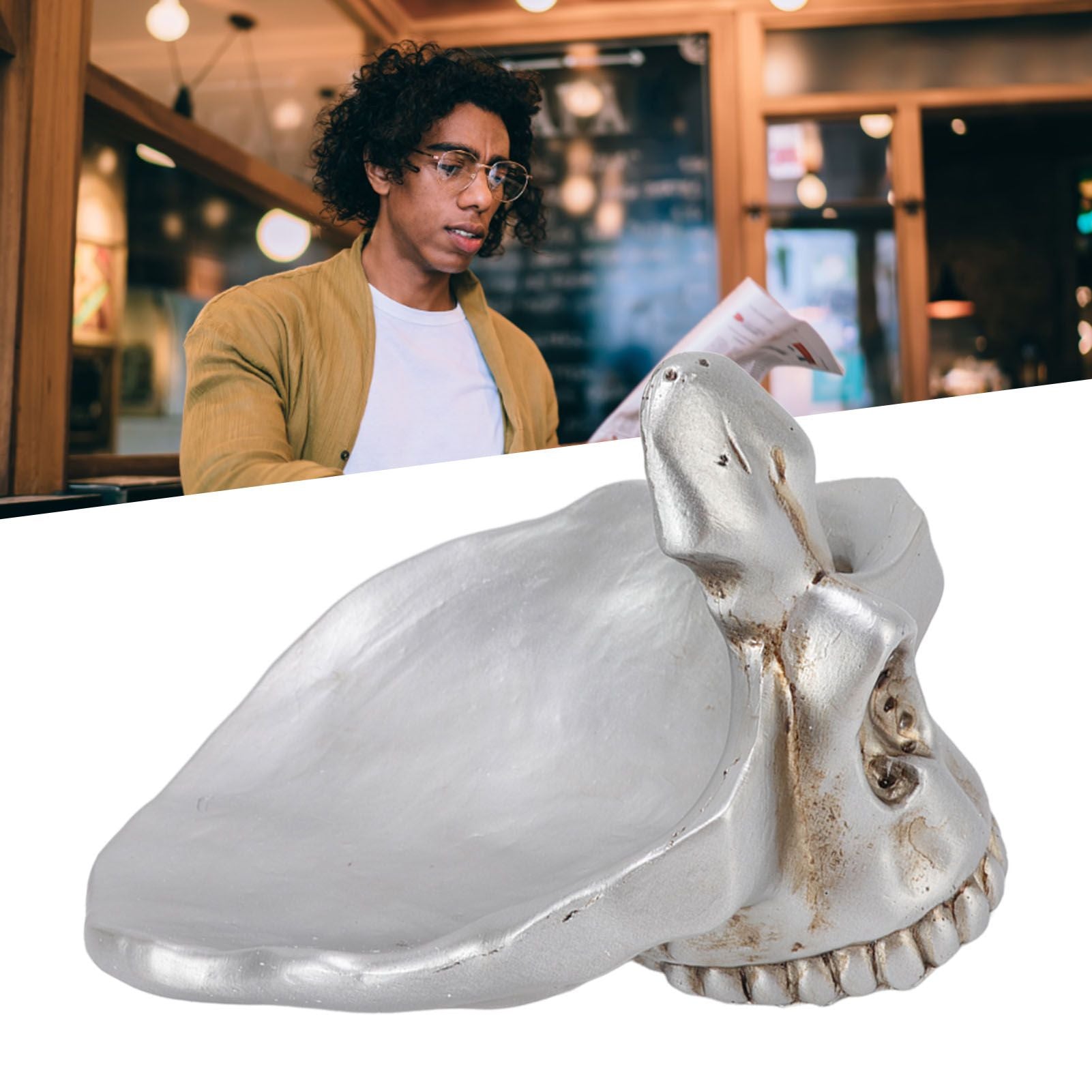 Skull Glasses Stand Decorative Synthetic Resin Statue Eyeglasses Display Holder for Home Office V1294-YM3117220234111-0421
